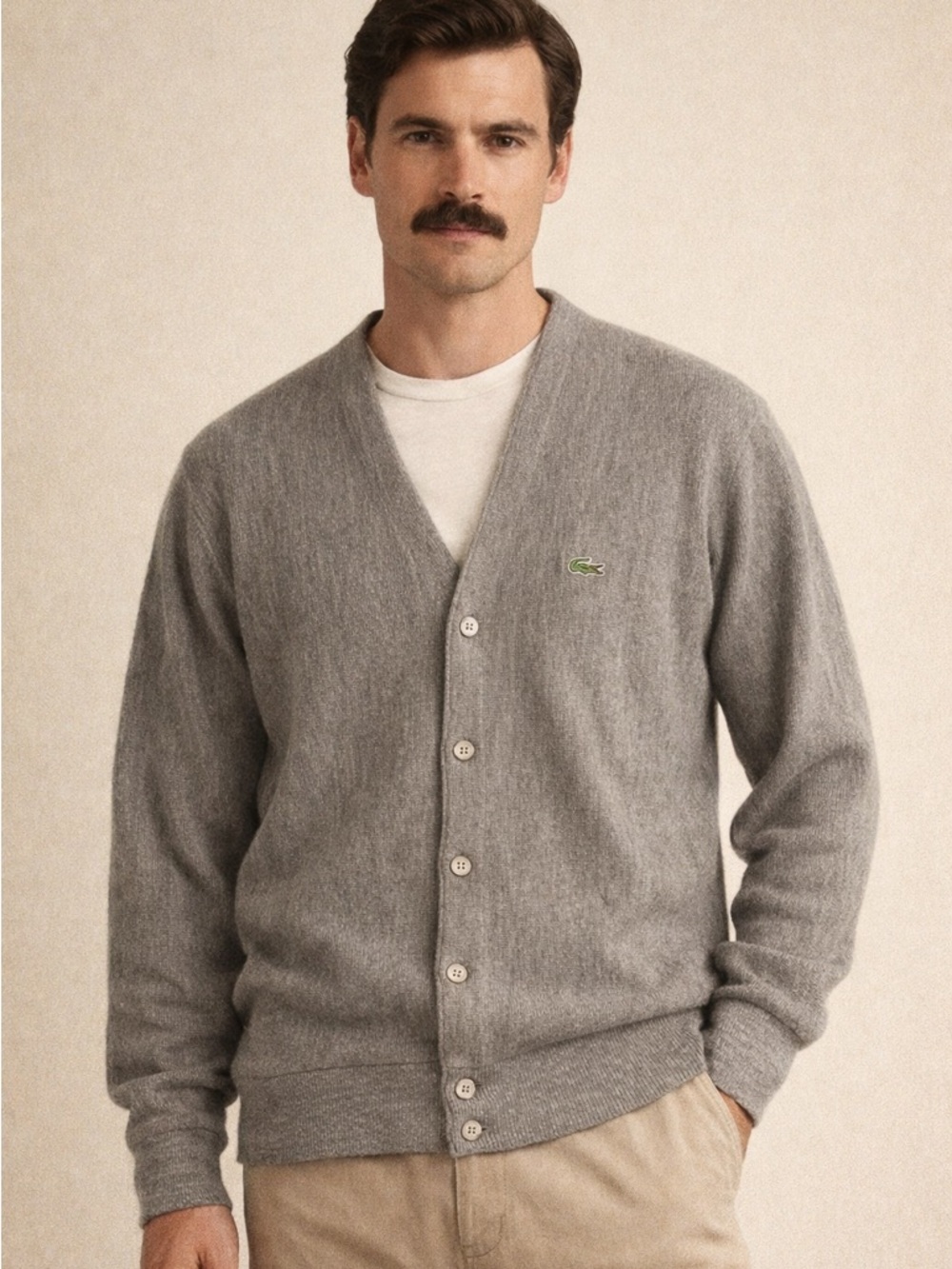 Vintage Izod Lacoste Gray Cardigan Sweater Men’s Medium Classic Logo